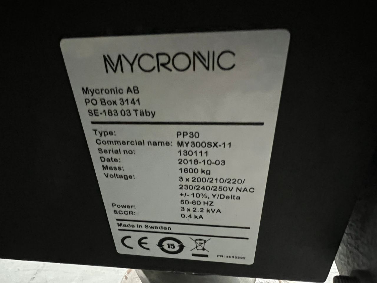 Mycronic My300 SX-11 Pick and Place #13011