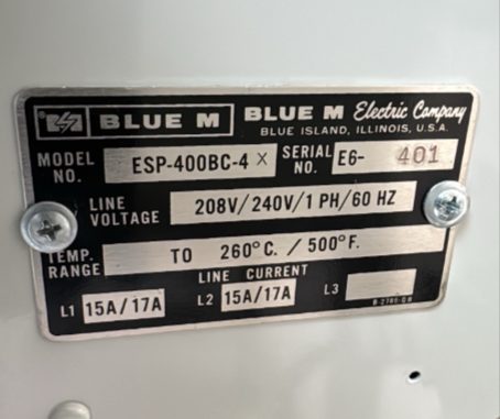 Blue M ESP-400BC-4 208V 260C Bake oven 2.8 Cu-Ft #E6-401