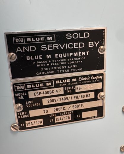 Blue M ESP-400BC-4 208V 260C Bake oven 2.8 Cu-Ft #E6-608