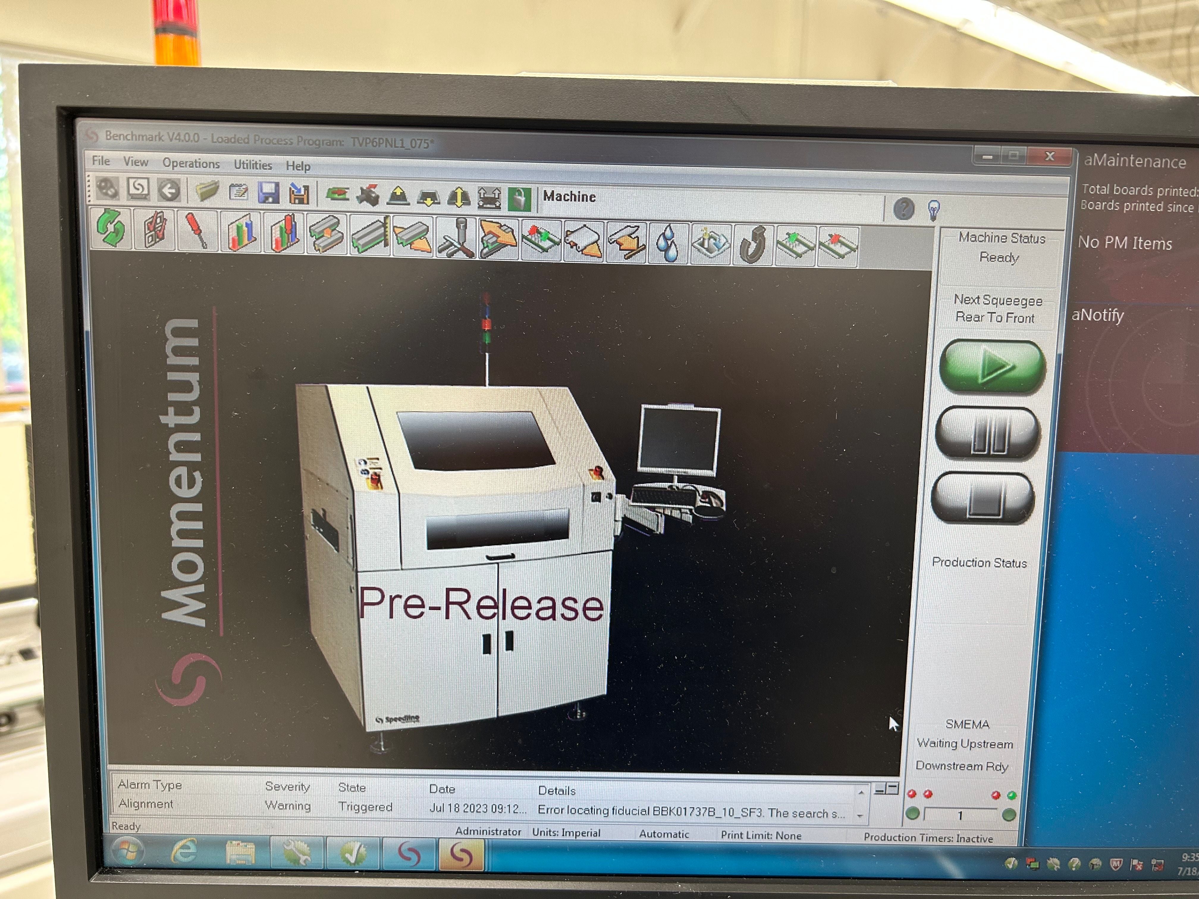 Speedline MPM Momentum Automatic Screen Printer 2011 #M100788