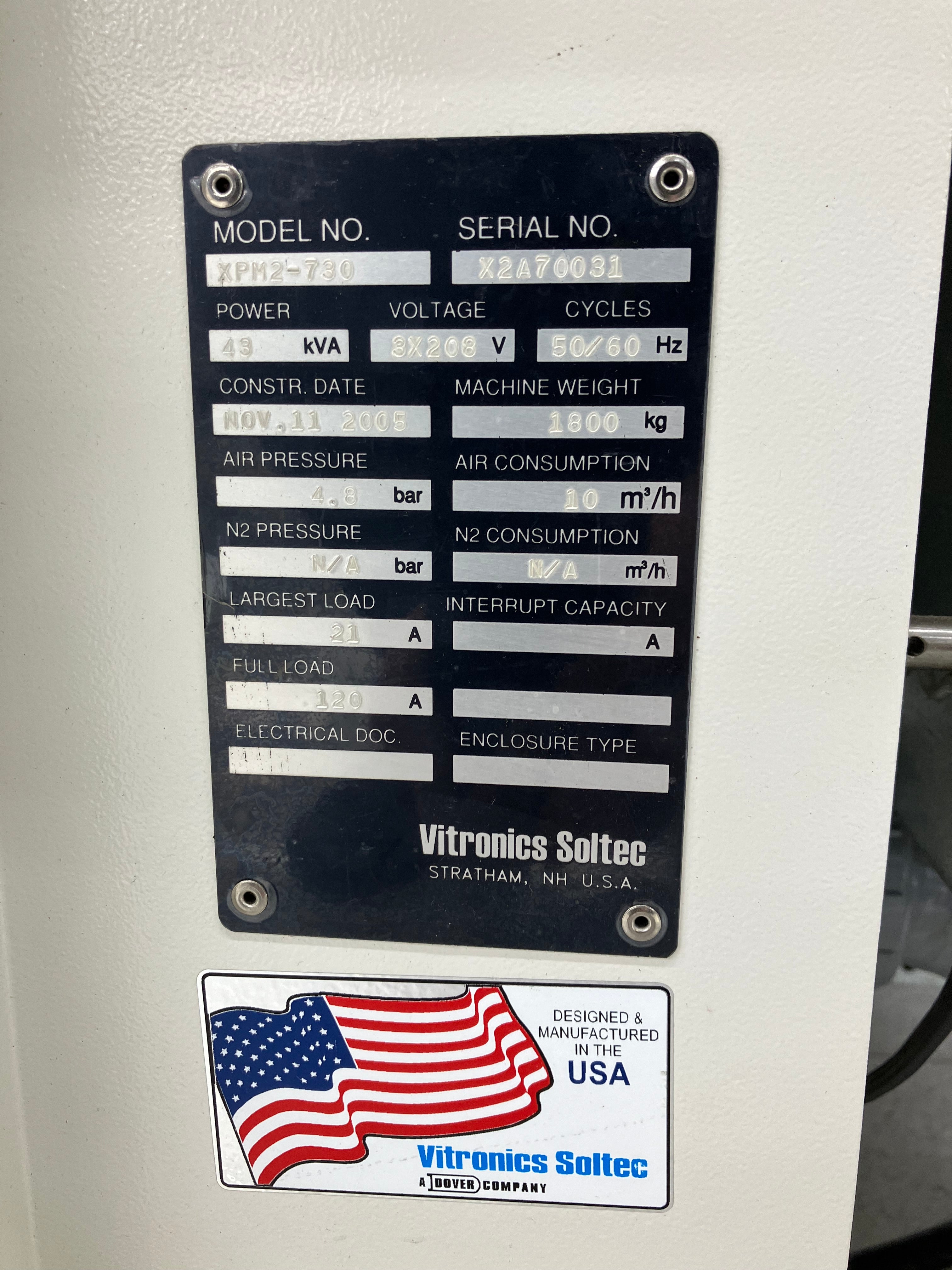 Vitronics Soltec XPM2-730 7 Zone Lead Free Reflow oven - Air 208V