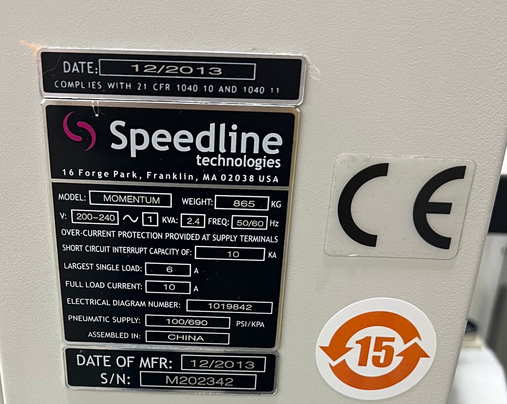 Speedline Momentum Automatic Screen Printer 2013 #M202342