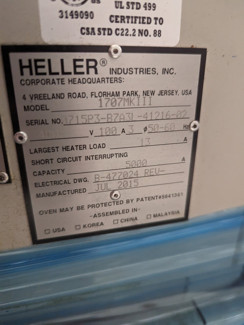 Heller 1707MK3 2015 7 Zone Reflow oven - LF, 480V