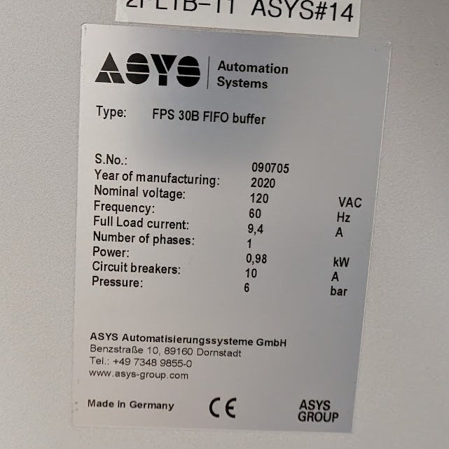 ASYS FPS 30B FIFO Buffer - post reflow Cooling 2020 # 090705