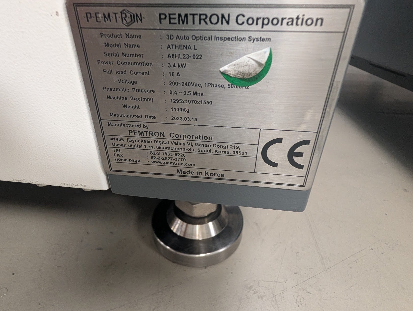 Pemtron ATHENA L 3D AOI - 2023 # A8HL23-22 PFI: 136