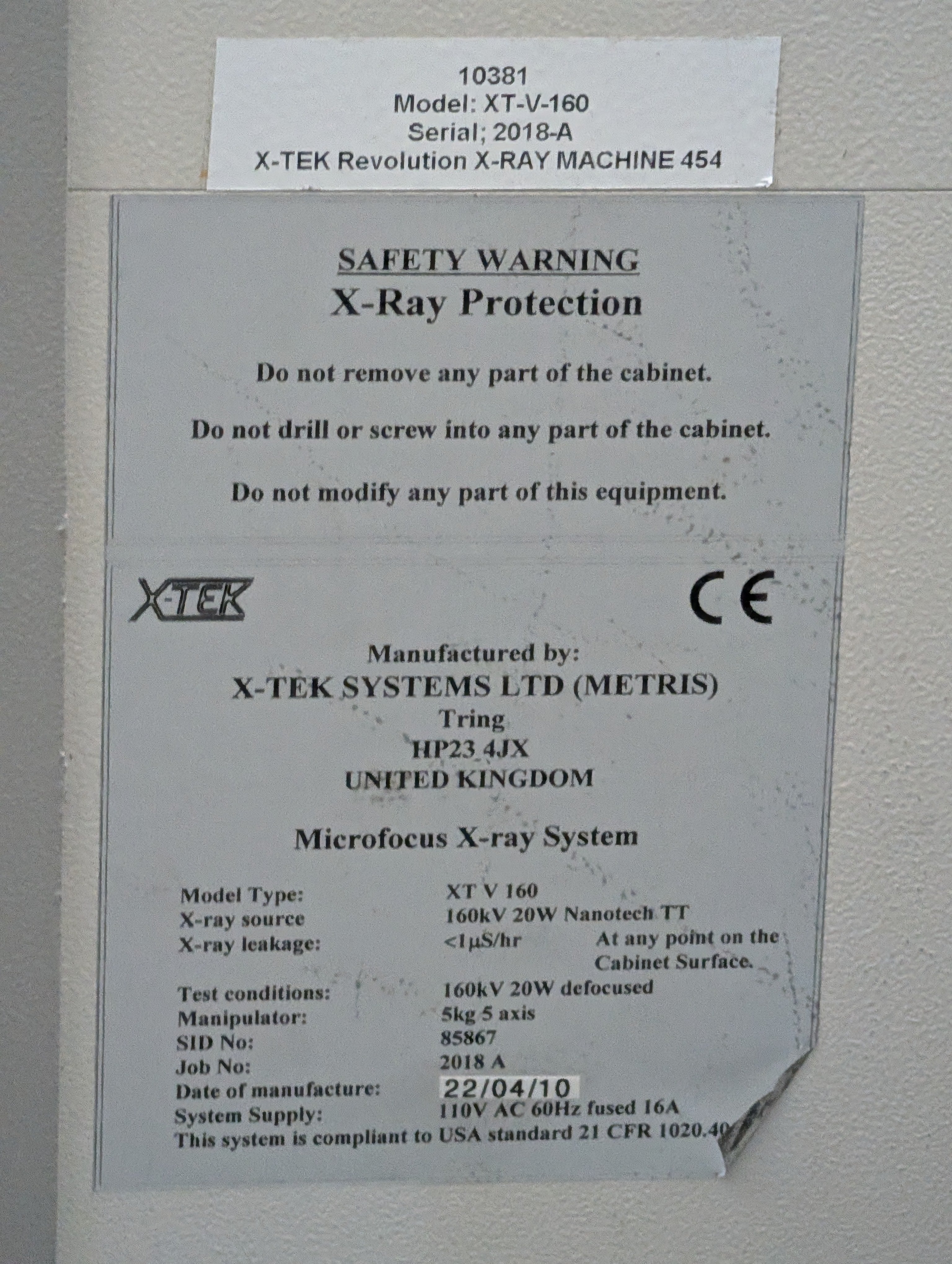 Nikon X-Tek XT V 160 KV 20 watt X-Ray # 2018-A