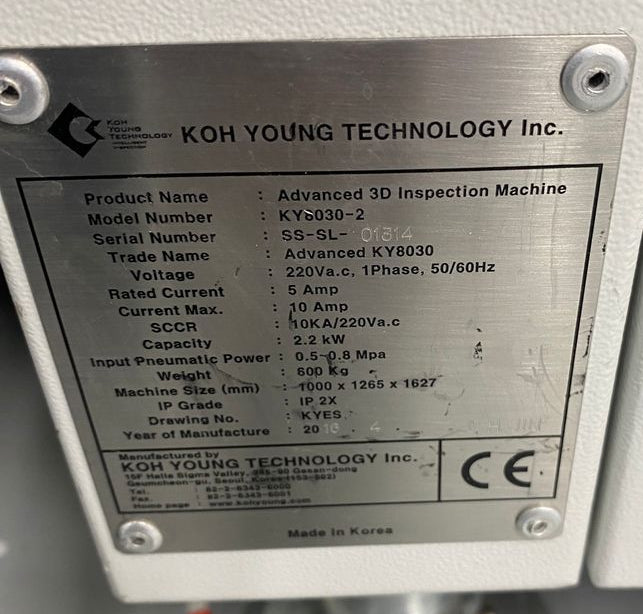 Koh Young 8030-2 3D SPI - 2016 # 01314