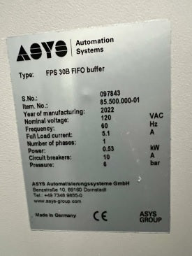 ASYS FPS 30B 30 board FIFO Buffer # 097843 - 2022