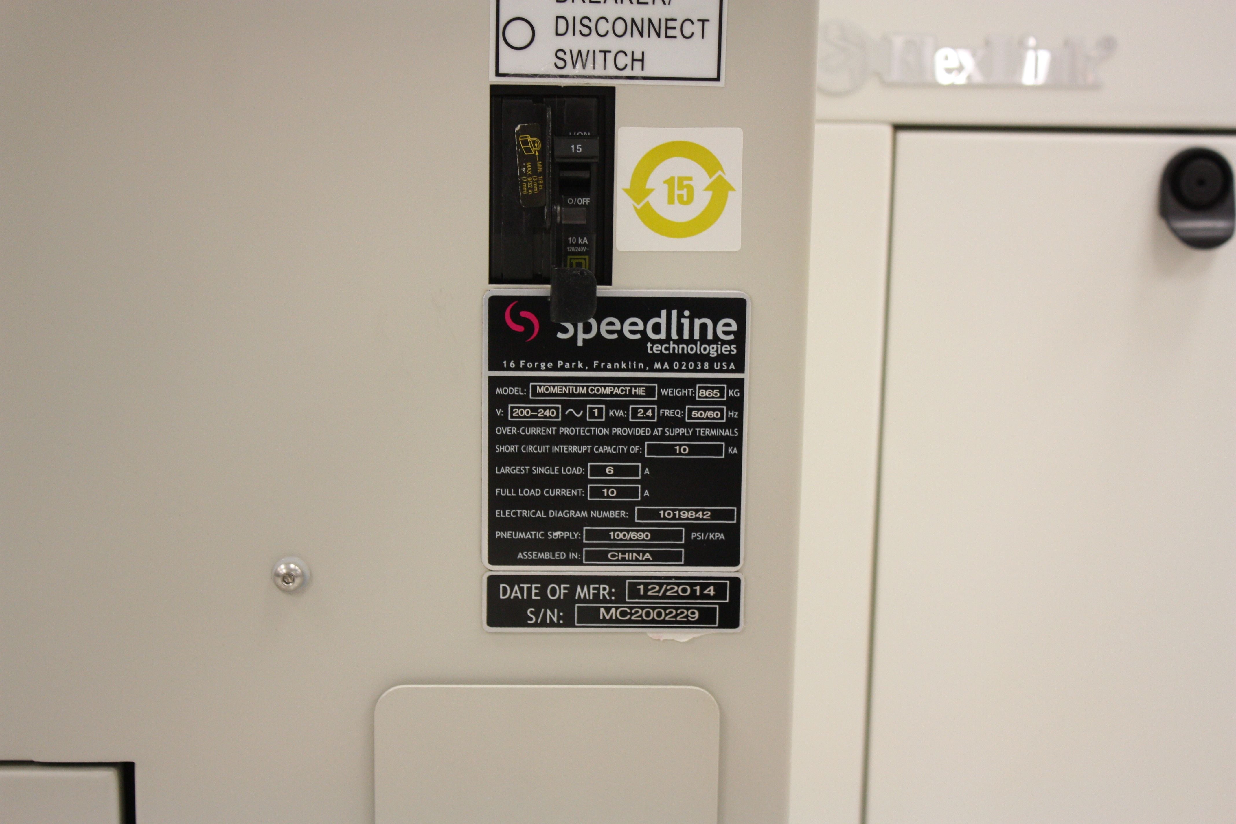 MPM Speedline Momentum Compact HiE Screen Printer 12/2014