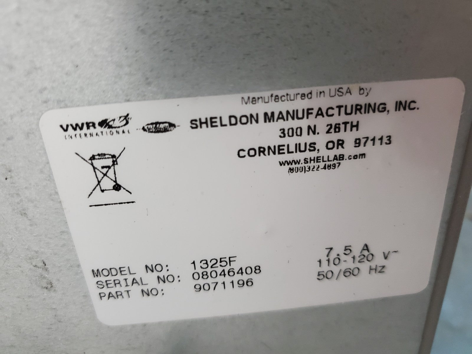 VWR 1325F Bake Oven 2 Cubic feet 17x12x17" 200C max temp