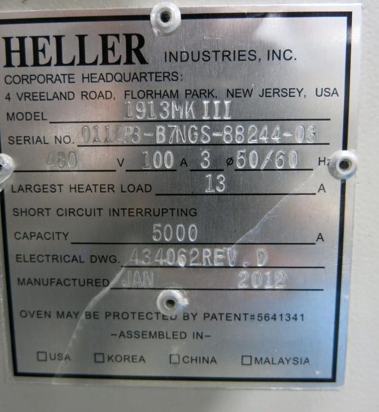 Heller Industries 1913 MKIII 13 Zone Lead Free Reflow Oven - 2012 #88244-03