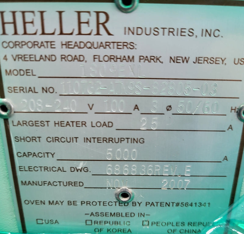 Heller Industries 1809EXL 9 Zone Lead Free reflow oven
