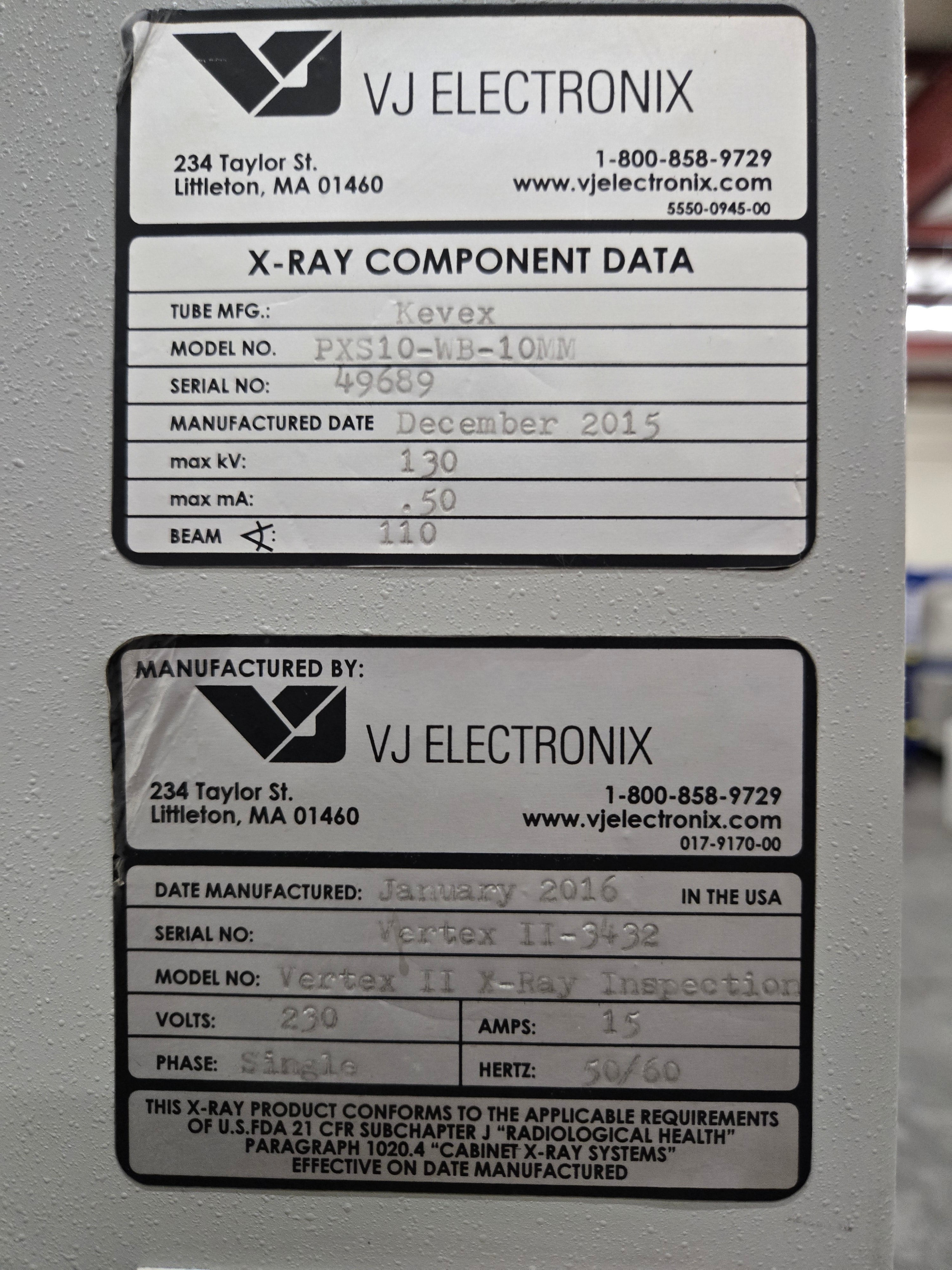 VJ ELECTRONIX Vertex II Xray  130Kv -  # 3423 - 2016