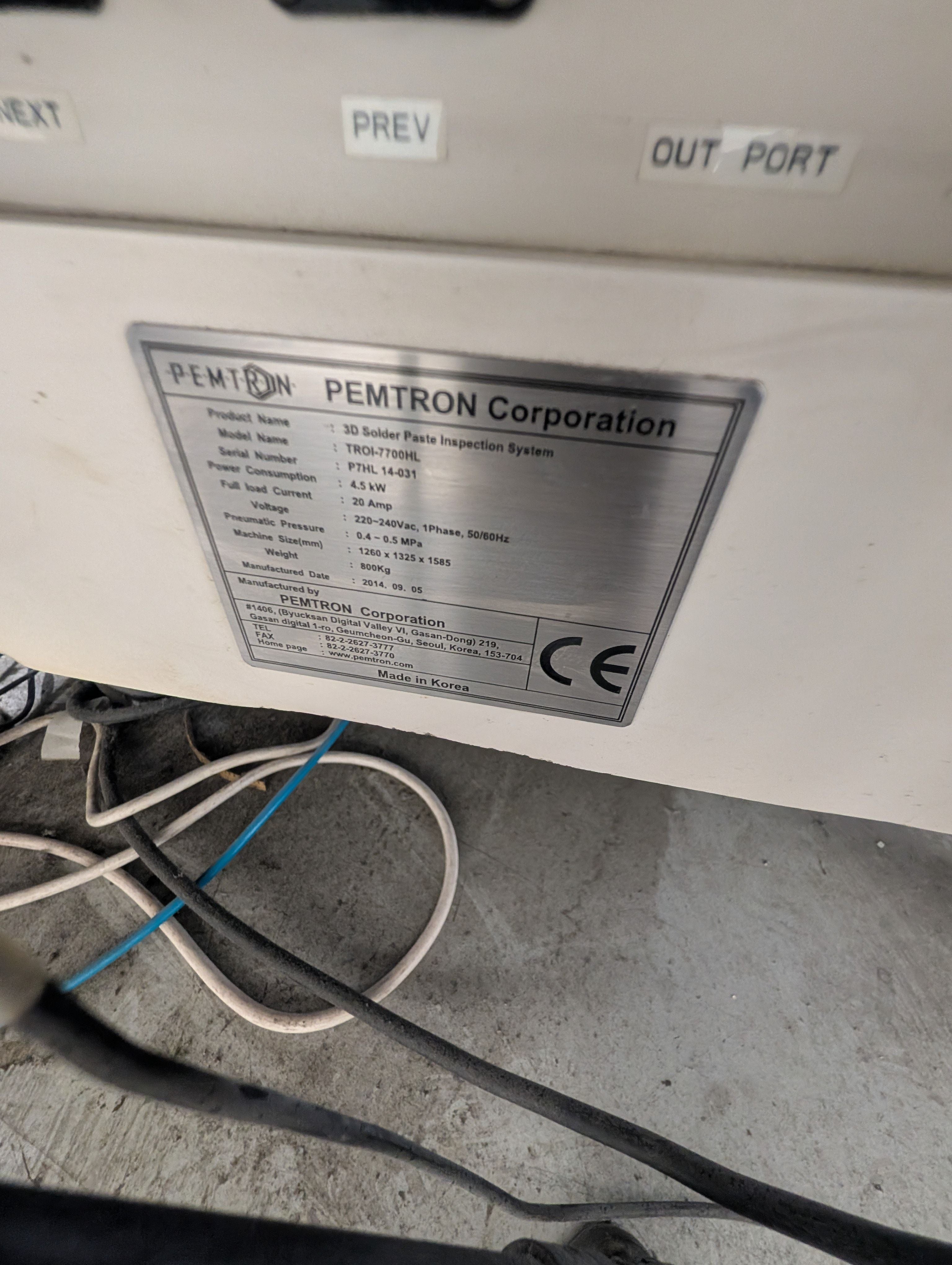 Pemtron TROI-7700HL 3D SPI - 2014# P7HL 13-031 PFI: 288