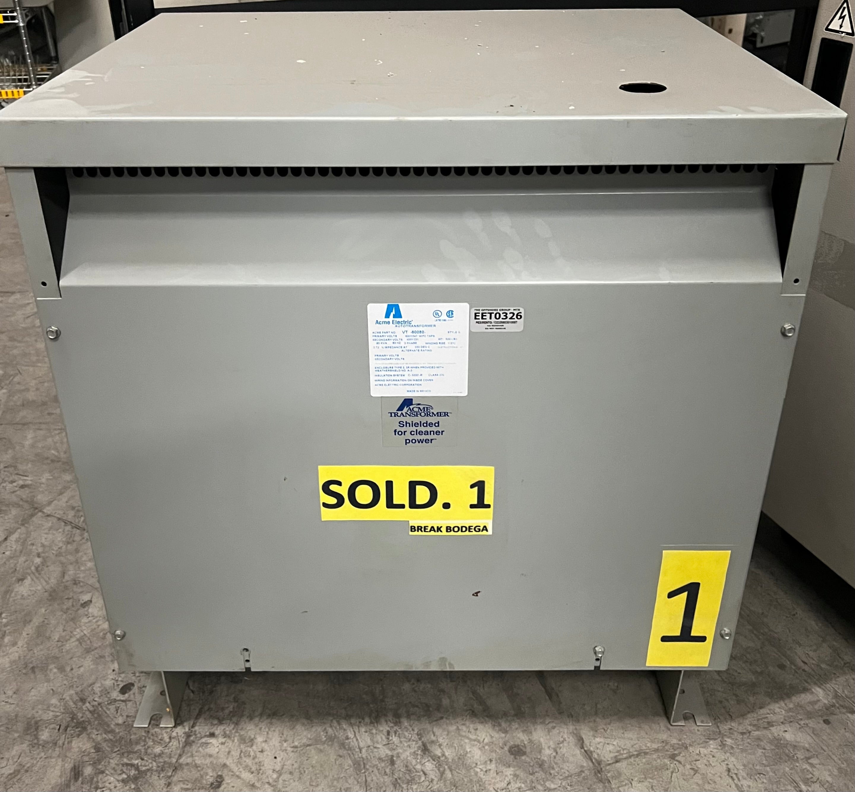 Acme Transformer 80 Kva 600V to 400V wye