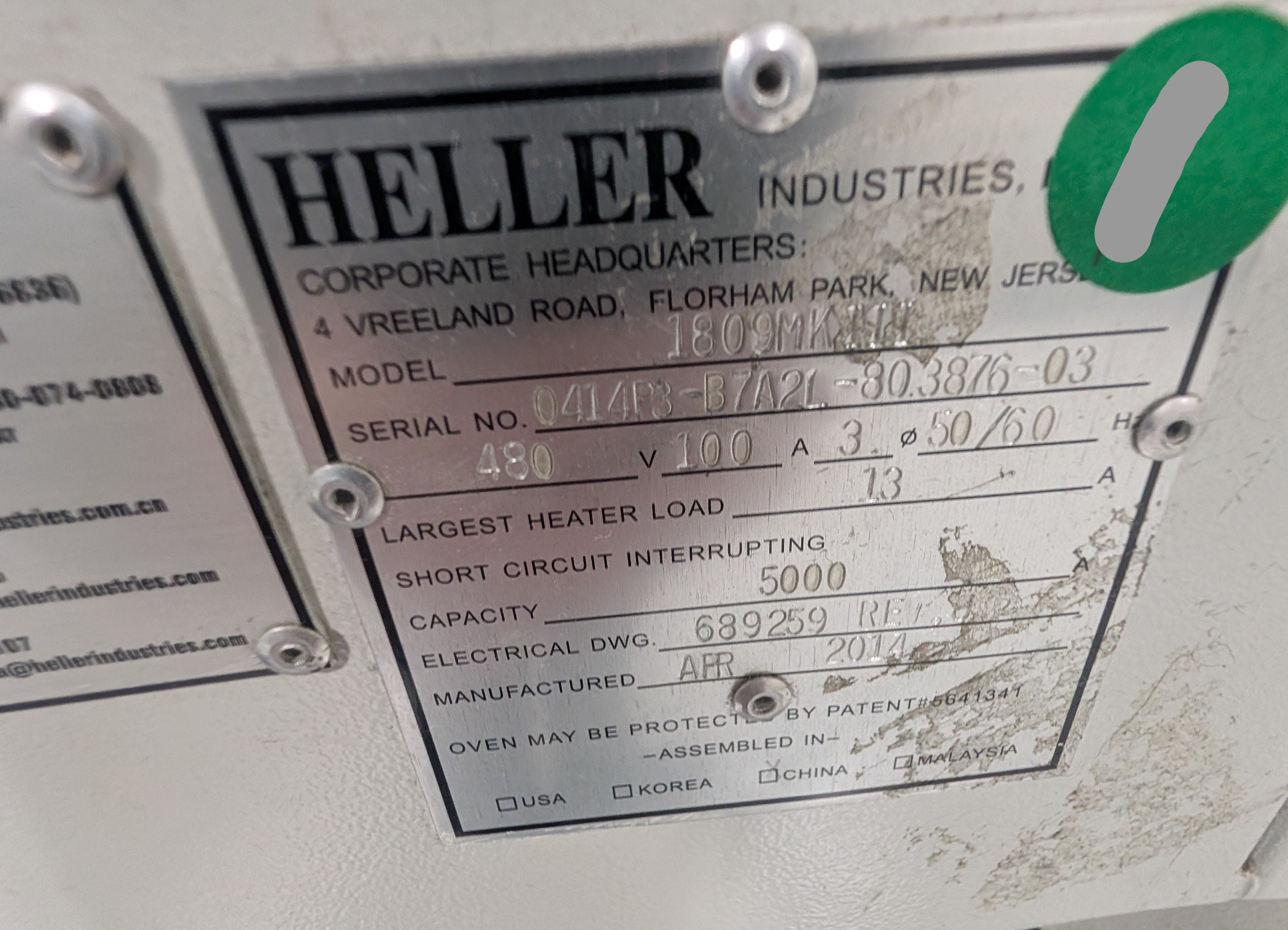 Heller 1809MKIII 9 zone lead free reflow oven - 2014 - 480V PFI: 110