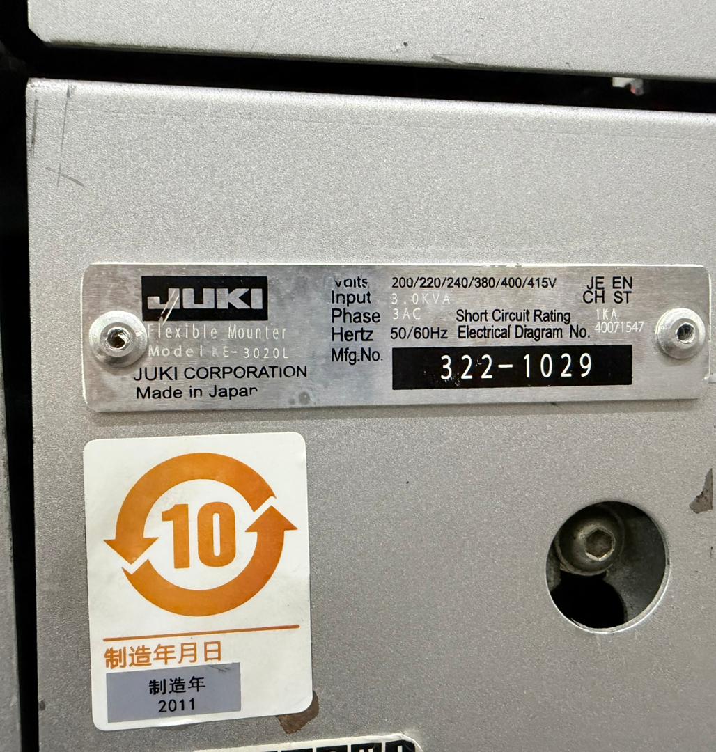 JUKI KE-3020L Fine Pitch placement machine #322-1029 w/ TR6 Tray