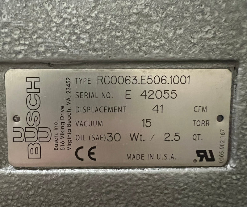 Busch Vacuum Pump - Model : RC0063.E506.1001 41 CFM