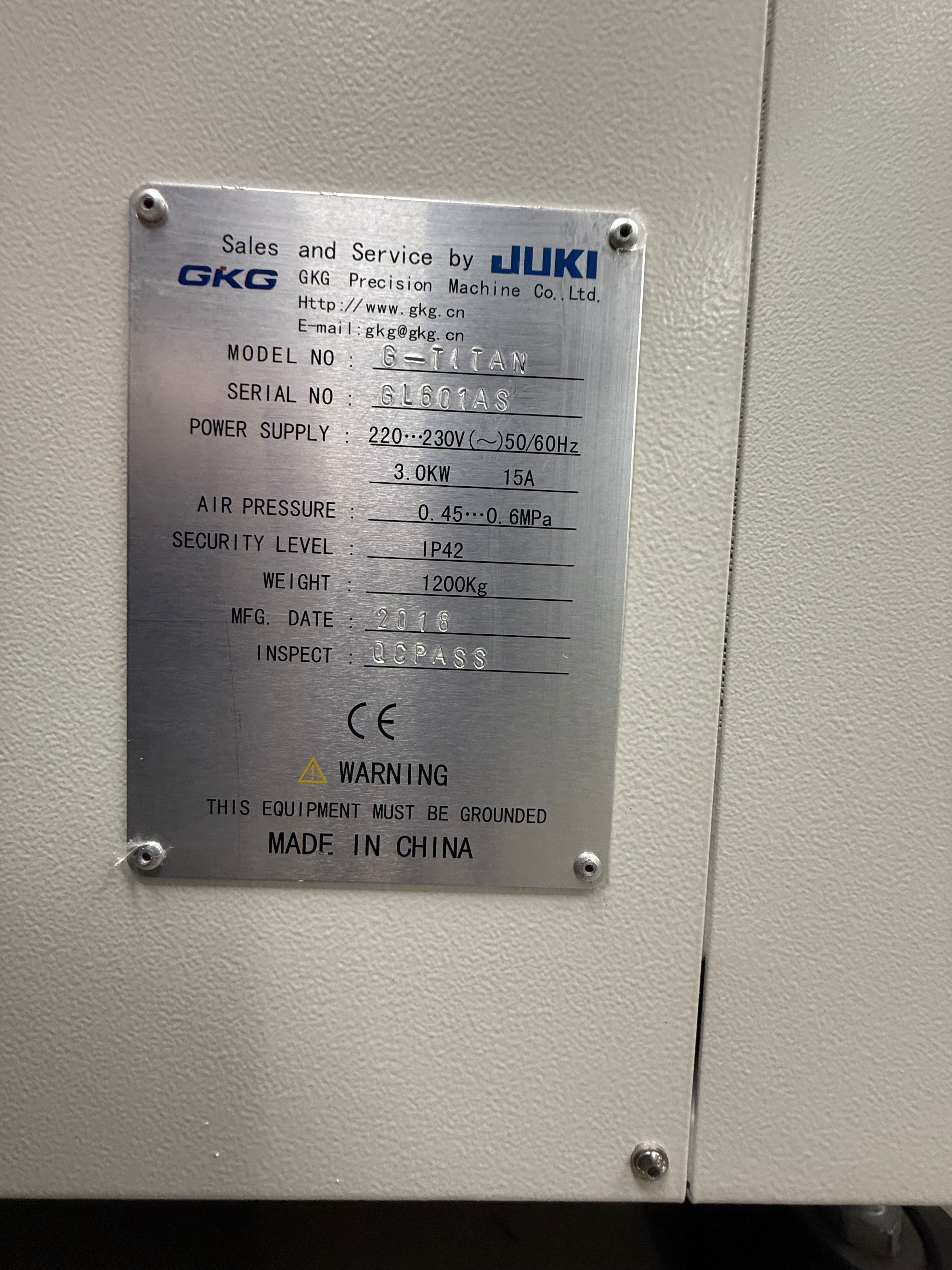 JUKI GKG G-TITAN Automatic Screen Printer - 2018 #GL601AS