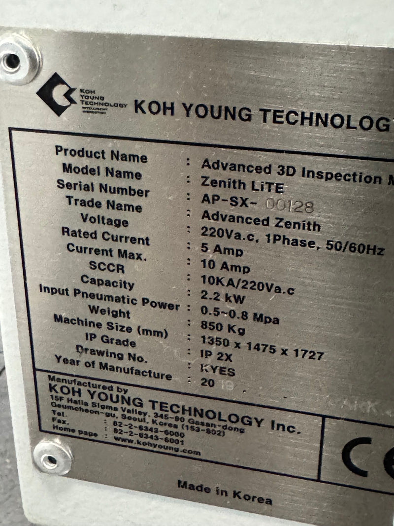 Koh Young Technology Zenith Lite SX Advanced 3D AOI Inspection - 2019