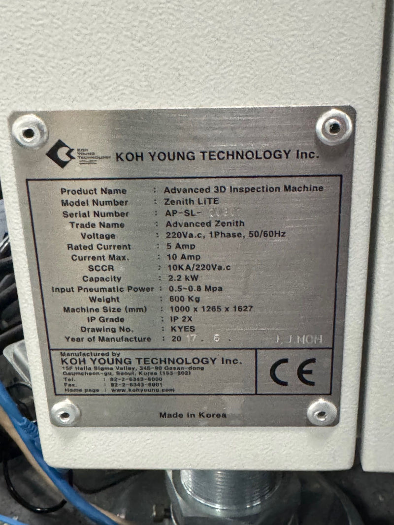 Koh Young Technology Zenith Lite Advanced 3D AOI Inspection - 2017