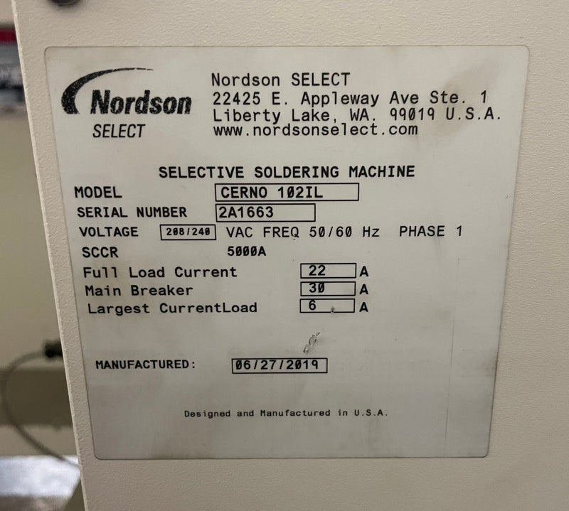 Nordson SELECT CERNO 102IL Selective Solder - 2019