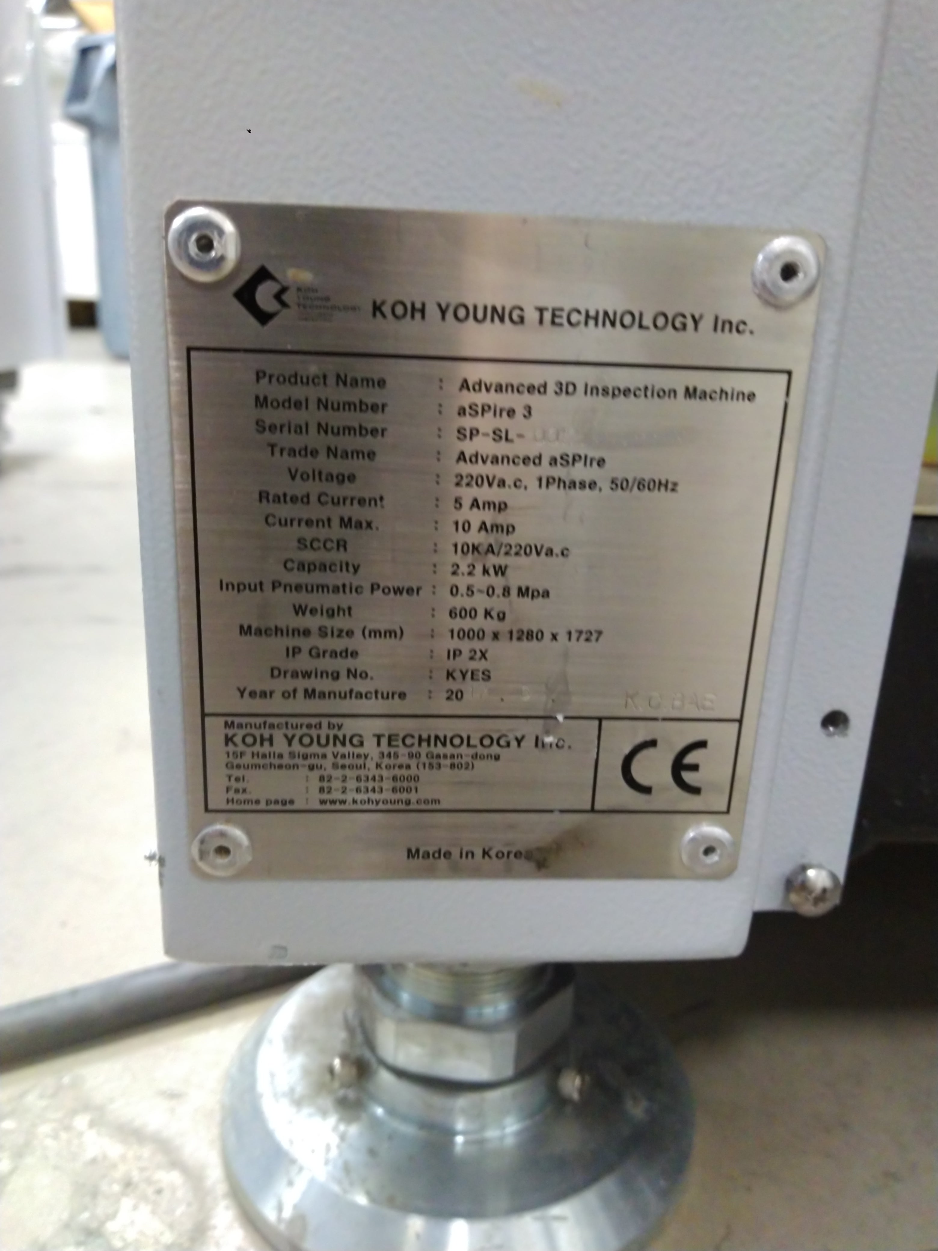 Koh Young Technology ASPIRE 3 3D SPI 2017  # SP-SL-00112