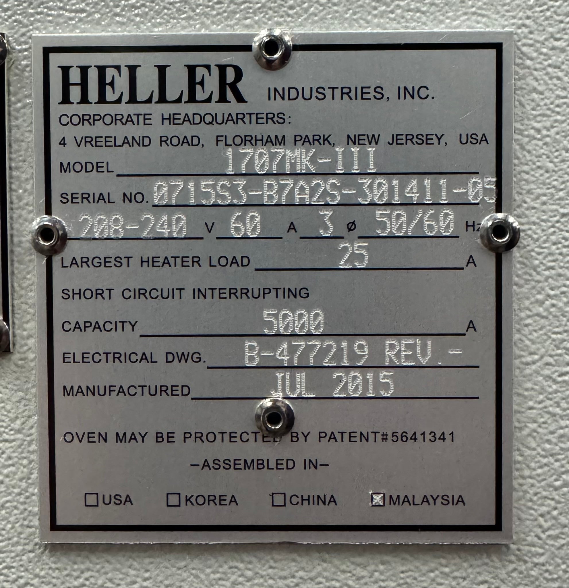 Heller 1707MK3 2015 7 Zone Lead Free Reflow oven # 075S3-B7A2S-301411-05