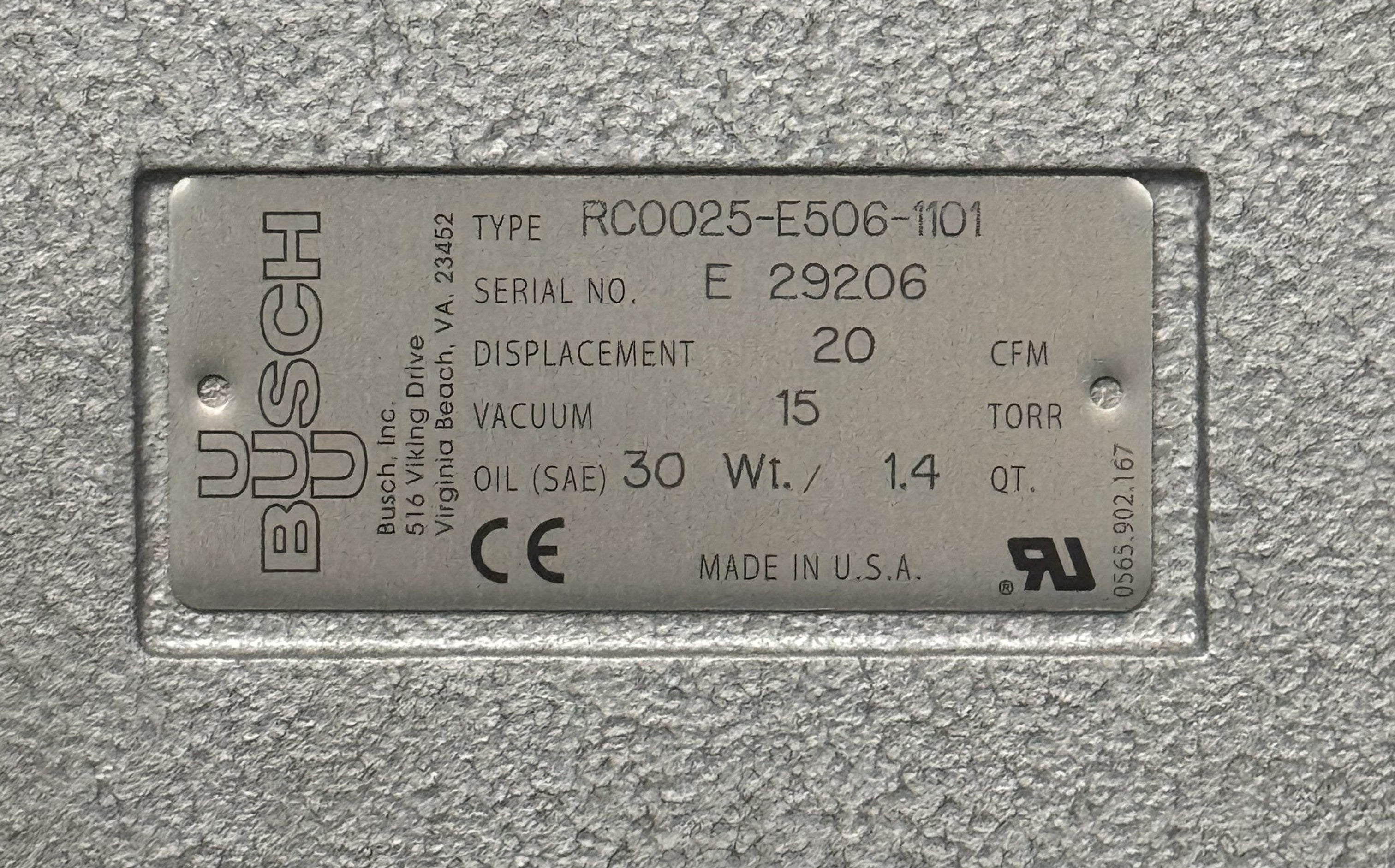 Busch Vacuum pumps x 2 025-138 @ 20 CFM each w/ Ballast Tank ICT