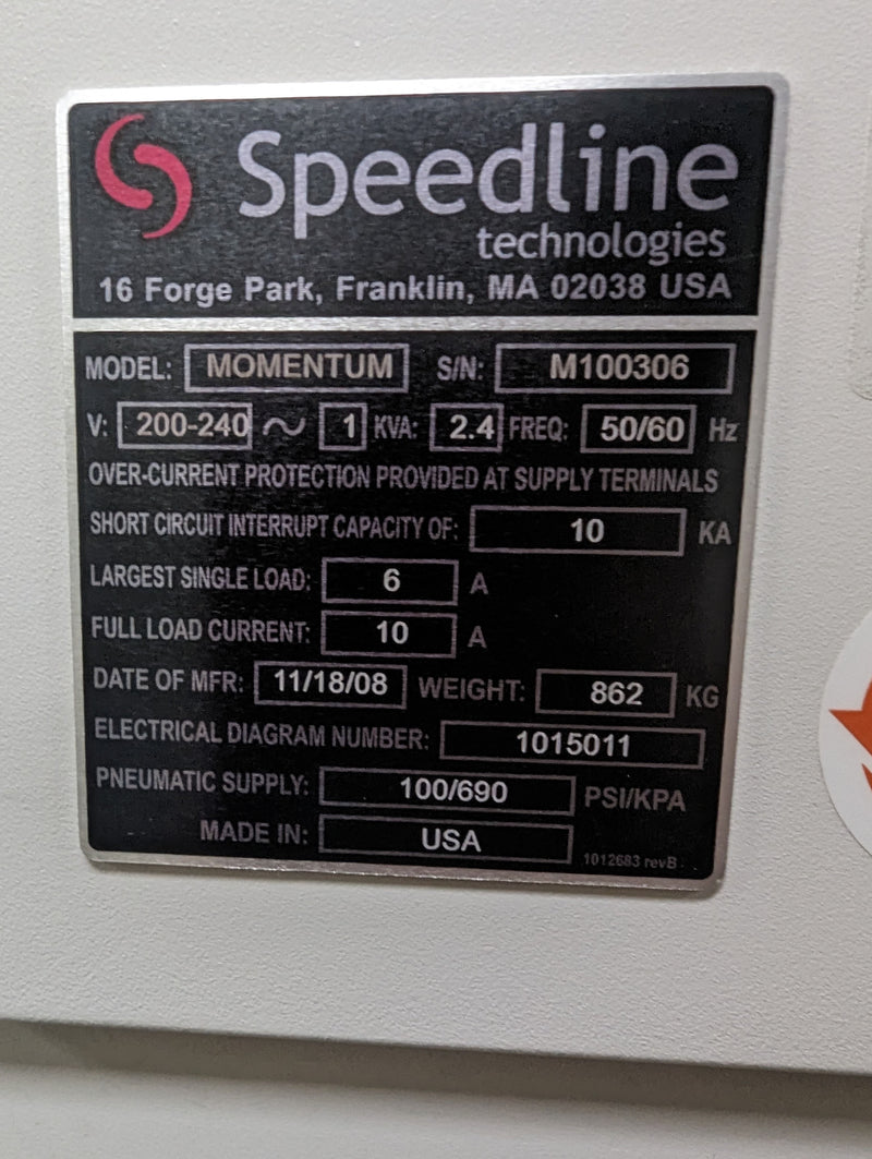 Speedline  Momentum Automatic Screen Printer 2008