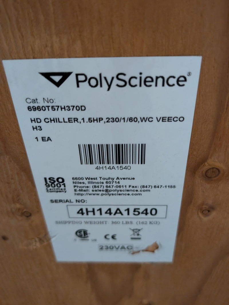 PolyScience 6960T57H370D chiller 1.5 HP VEECO