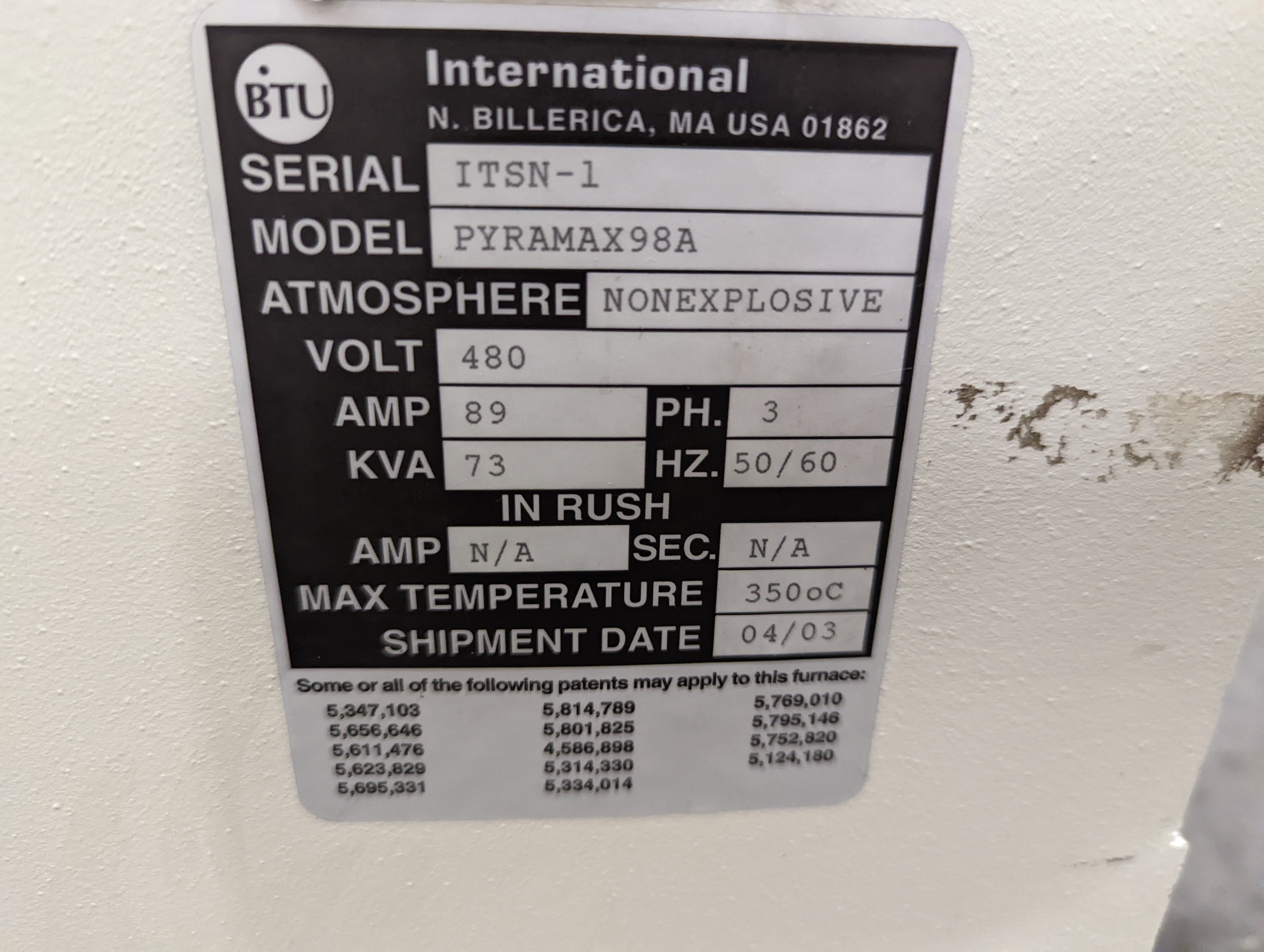 BTU Pyramax 98A Lead Free reflow oven 7 zone 480V