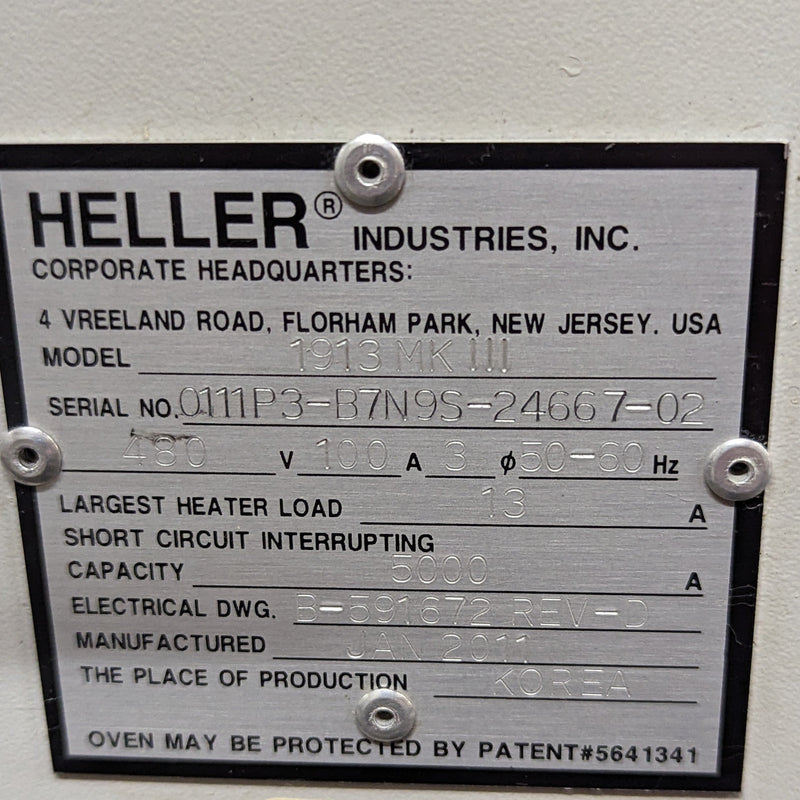 Heller Industries 1913MK3 2011 13 Zone Edge/CBS lead free reflow