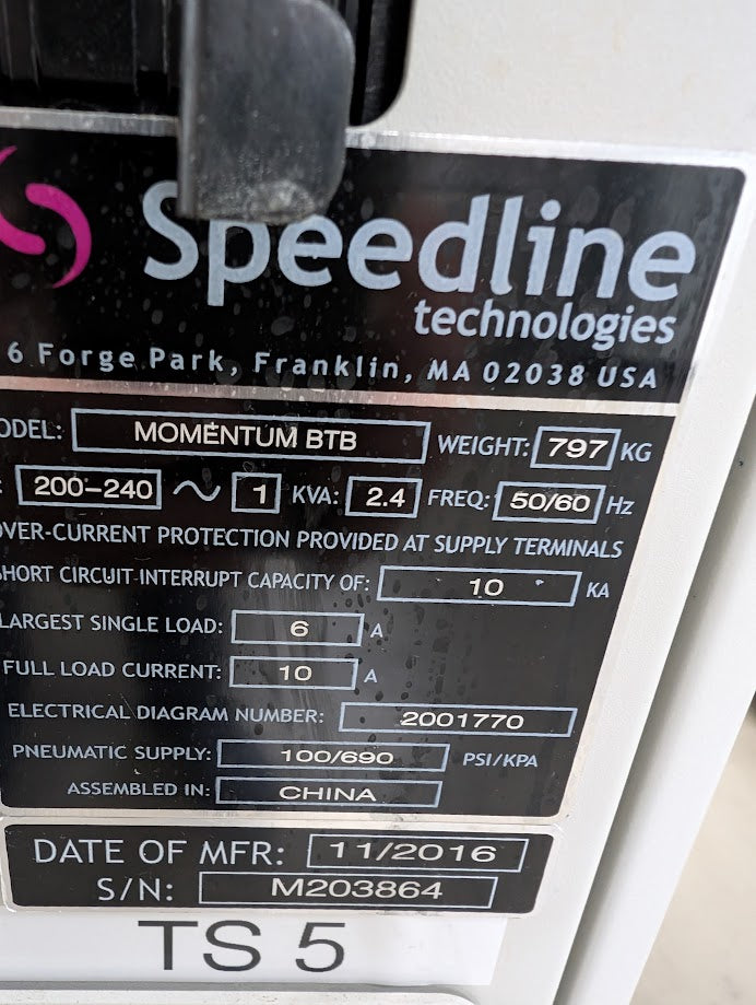 MPM Speedline Momentum BTB Screen Printer 11/2016