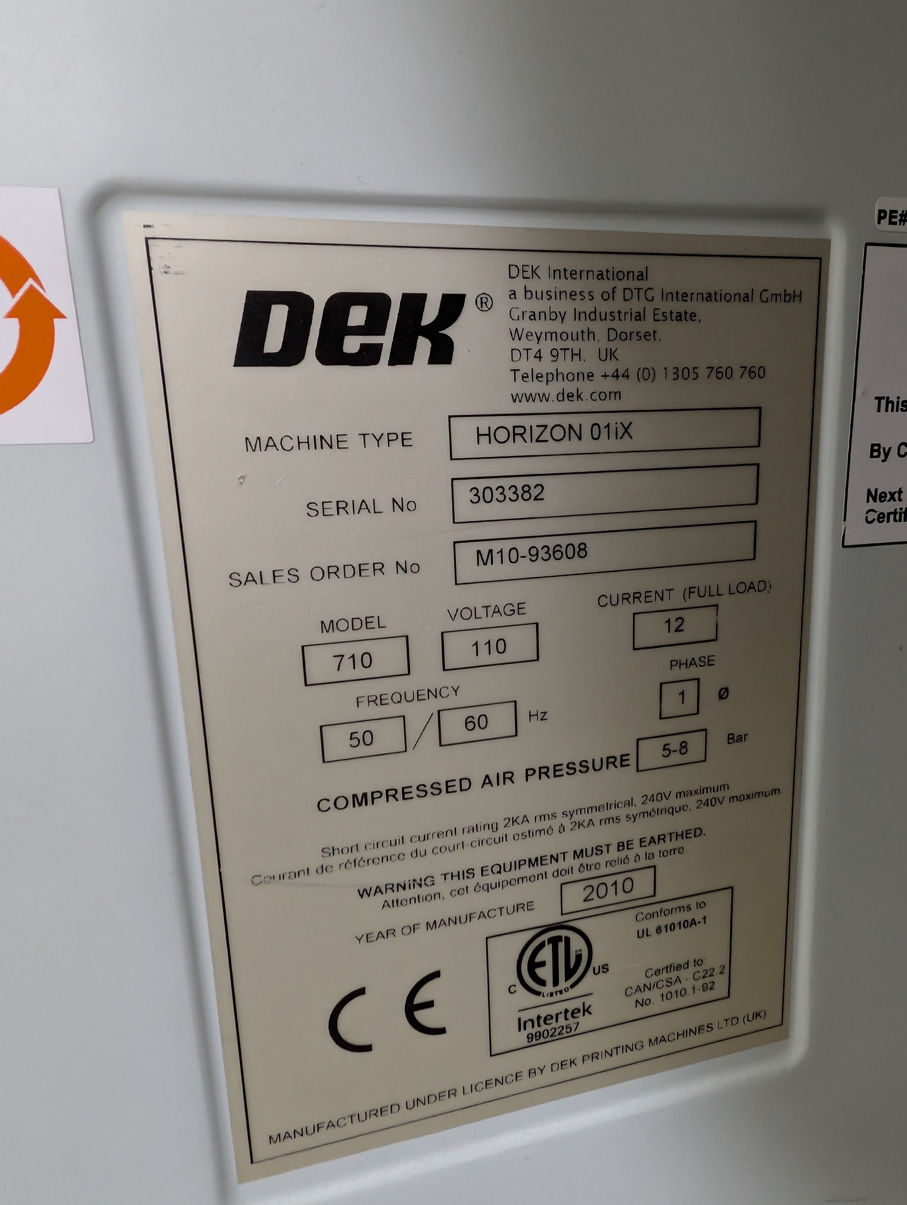 DEK HORIZON 01iX Screen Printer 2010 # 303382