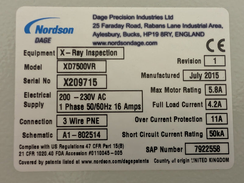 Nordson DAGE XD7500VR Jade FP 160KV X-Ray System