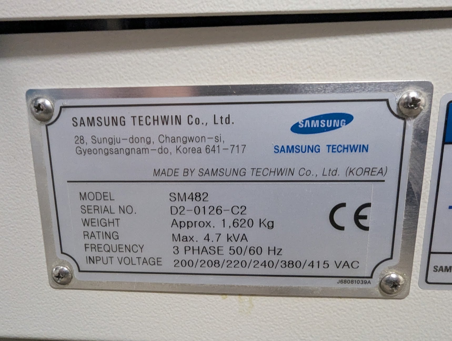 Hanwha Samsung SM482 Flexible placement Machine #D2-0126-C2 - PENDING