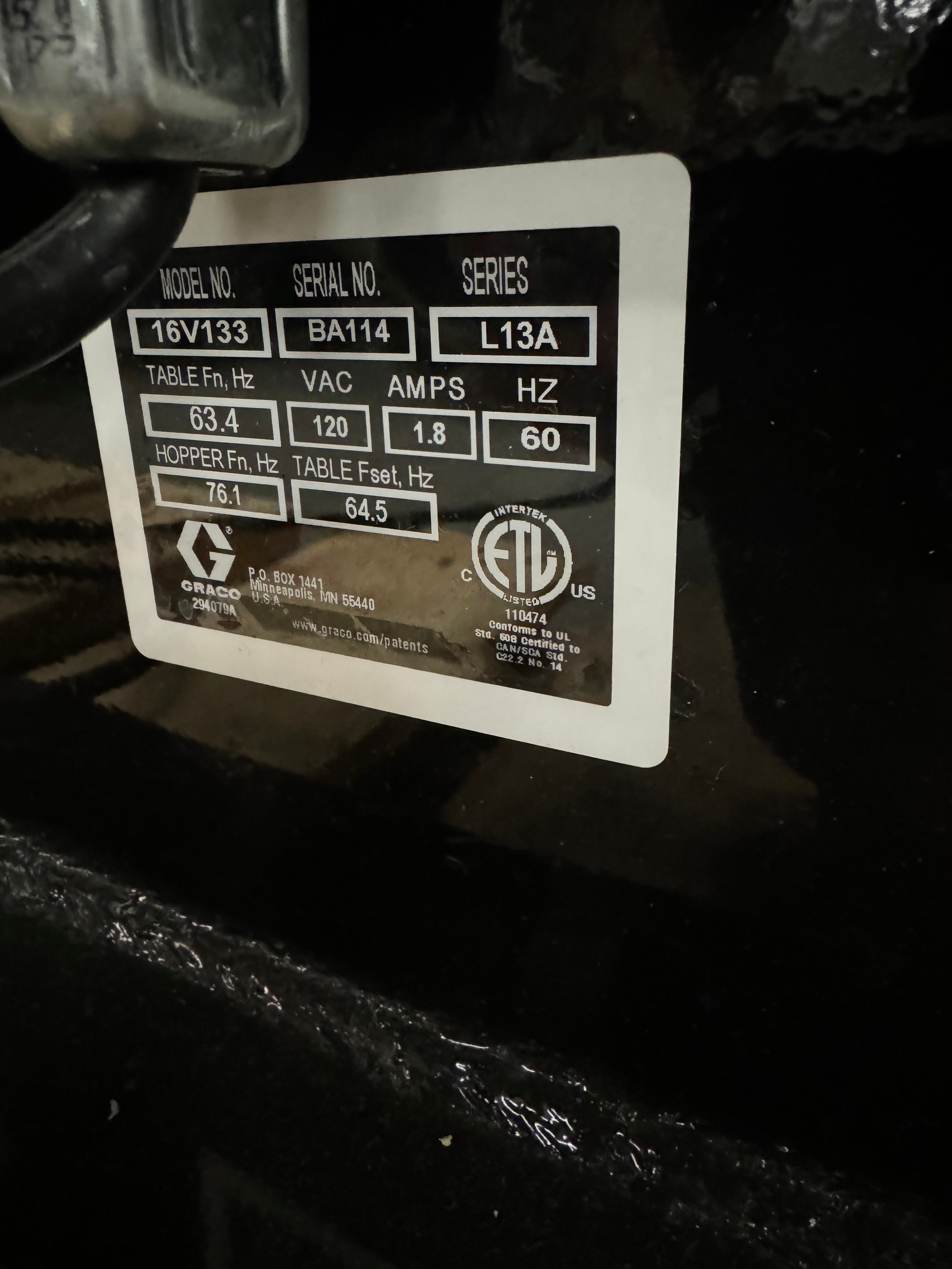 Graco 16V133 G-Flex 1500 Vibratory Parts Feeder