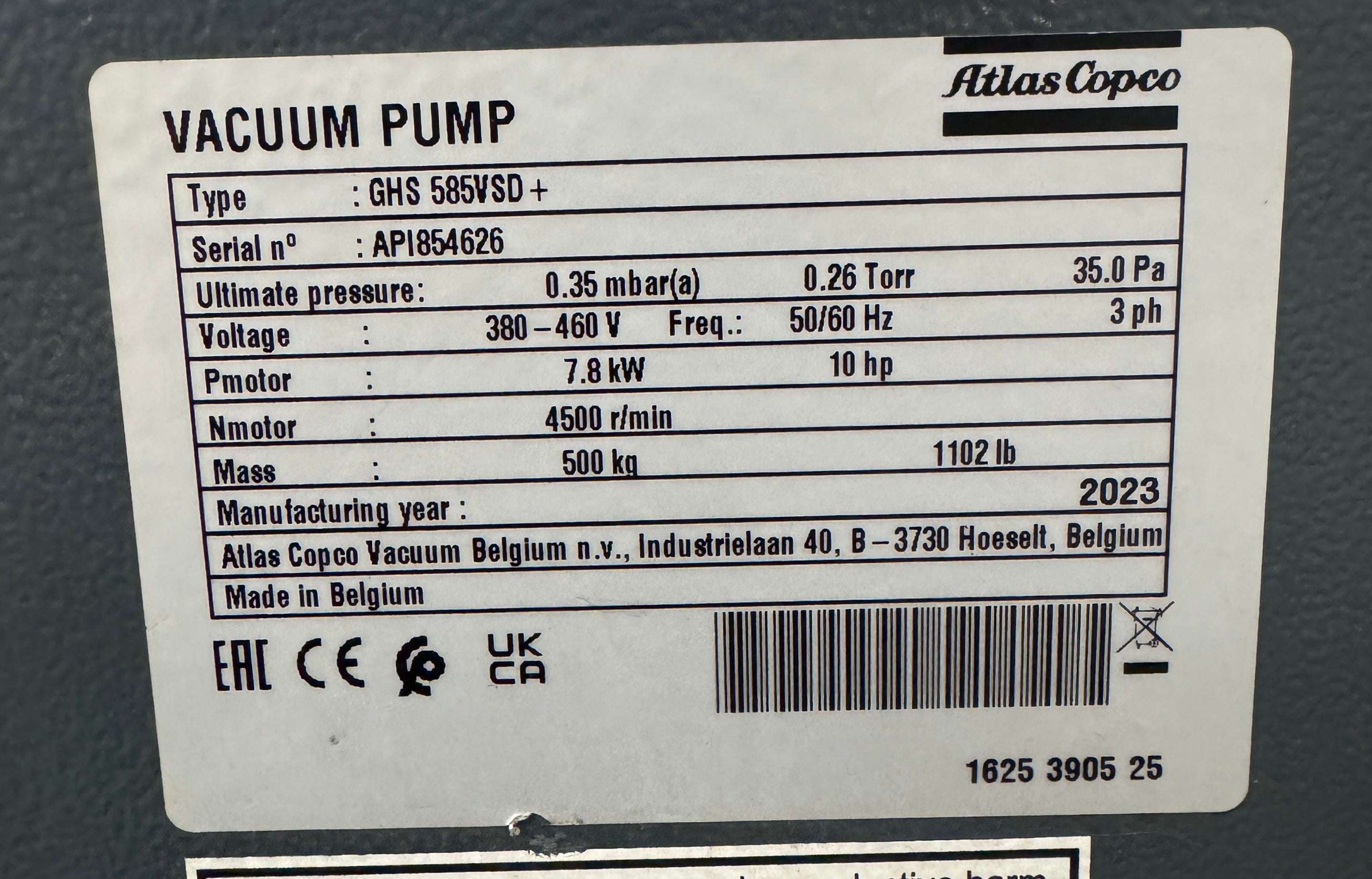 ATLAS COPCO GHS 585VSD+ Variable Speed Vacuum Pump 2023