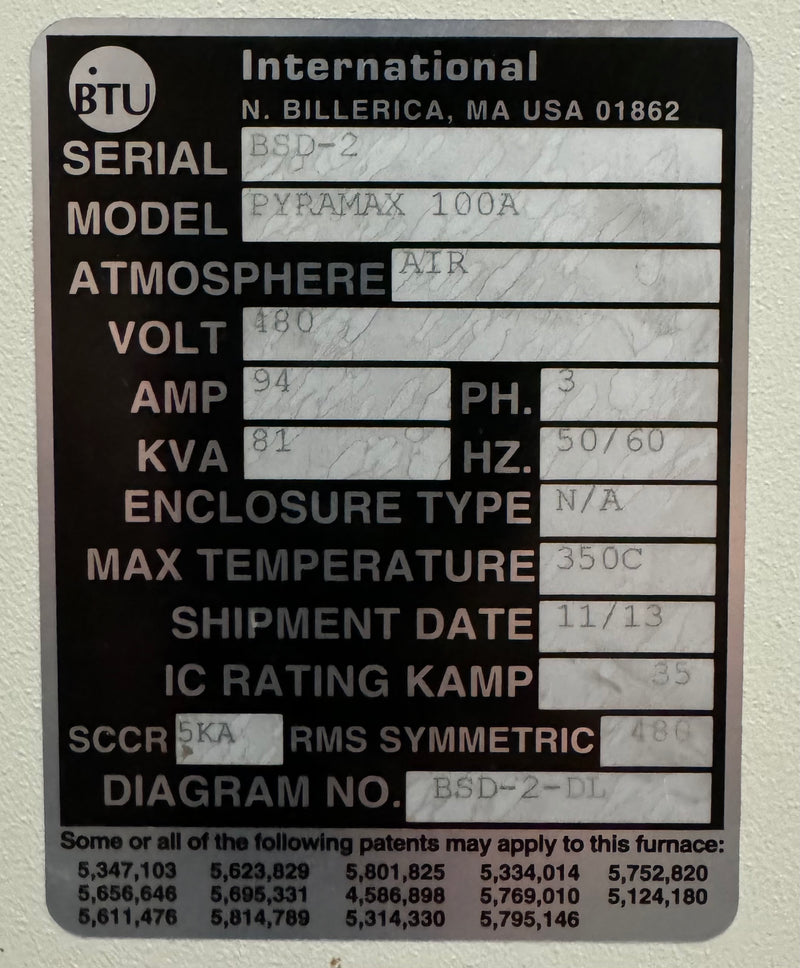 BTU PYRAMAX 100A 8 zone lead free reflow oven