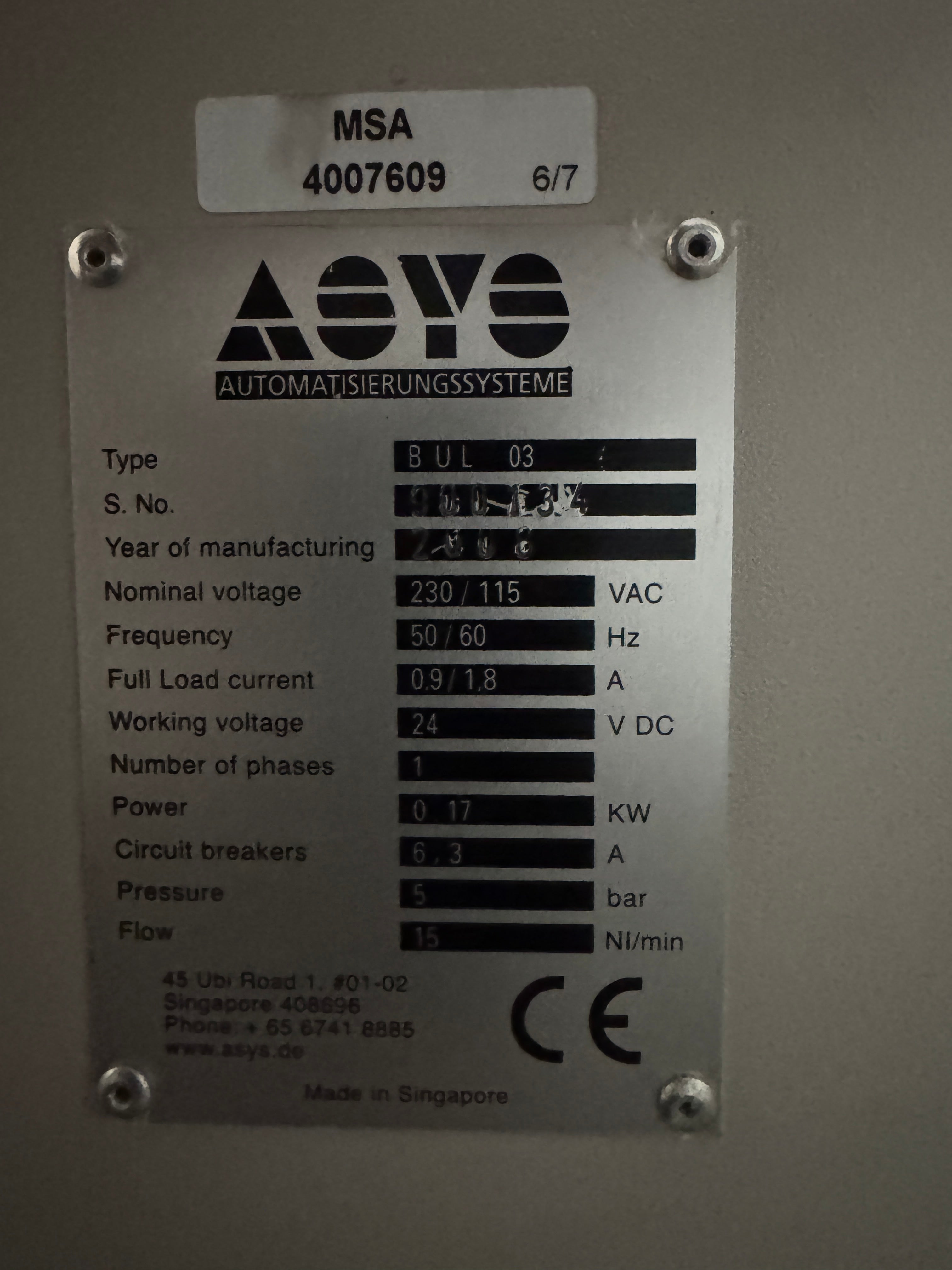 ASYS BUL 03 End of Line Magazine Loader 2008
