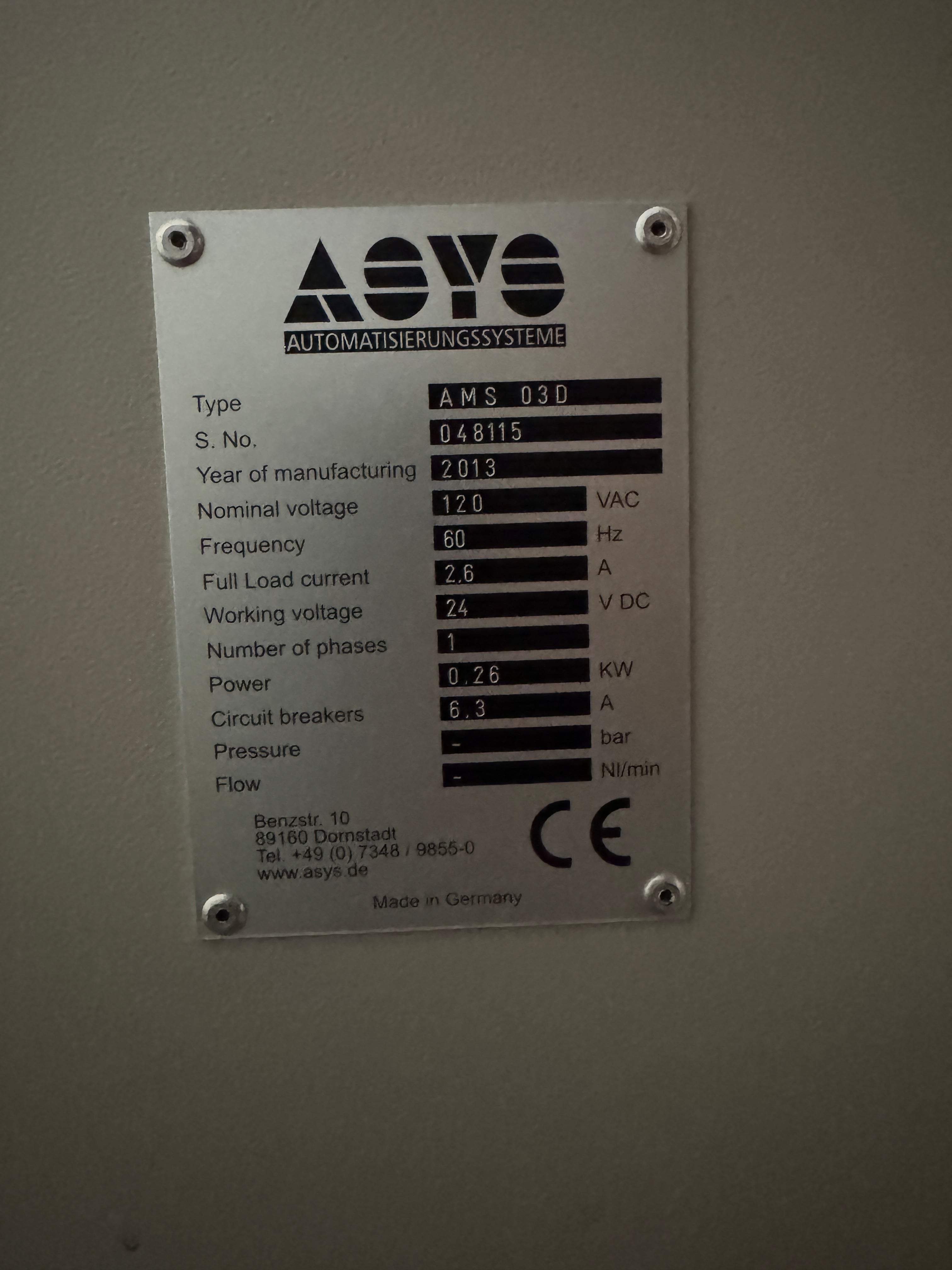 ASYS AMS 03D Magazine Loader End of Line #048115