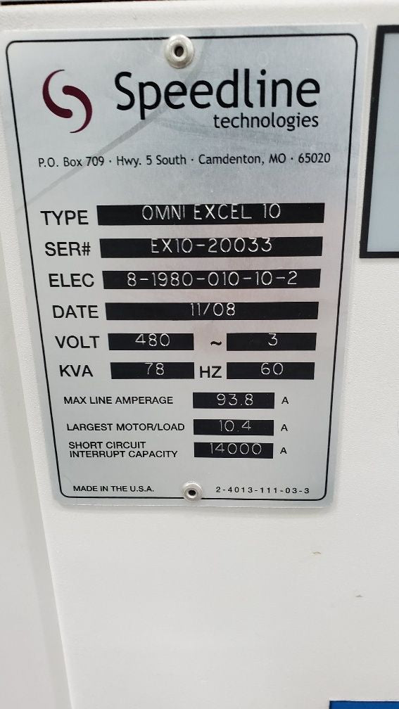 Electrovert Speedline OmniExcel 10 Zone Lead Free Reflow Oven