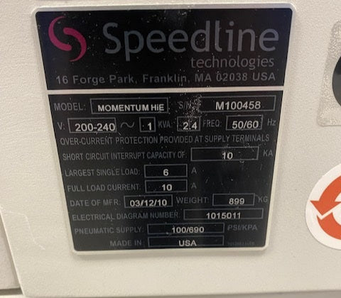 MPM Speedline Momentum HiE Screen Printer 3/2010 # M100458