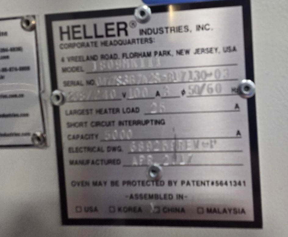 Heller 1809MKIII 9 zone lead free reflow oven - 2017 - 208V