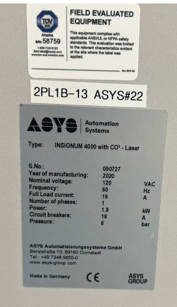 ASYS INSIGNUM 4000 C02 Laser Marker - 2020