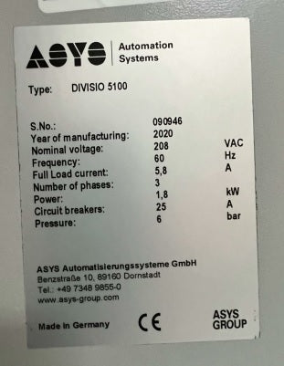 ASYS DIVISIO 5100 Router/Inline Depaneling System - 2020