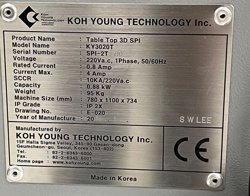 Koh Young KY3020T 2018 tabletop 3D SPI