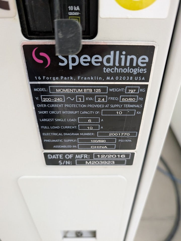 MPM Speedline Momentum BTB Screen Printer 12/2016