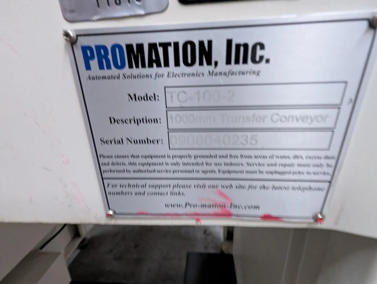 PROMATION TC-100-2 1M Transfer conveyor with overhead light # 0908040235